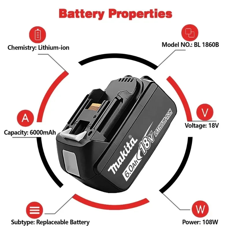 Makita-100% Original Rechargeable Power Tool Battery 5.0Ah 18V BL1830 BL1850 BL1840 BL1860 BL1815，Replaceable LED Lithium-ion