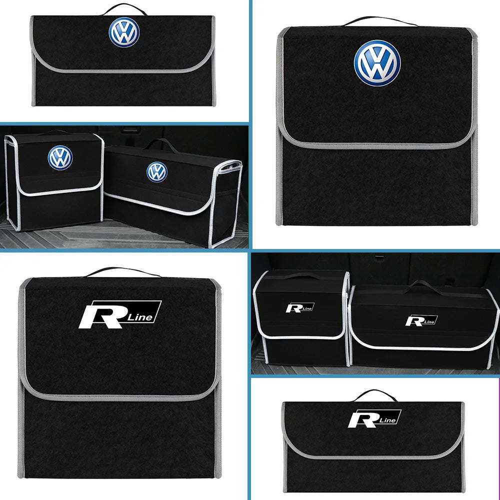 Car Trunk Storage Bag Organizer Sundries Stowing Tidying Box For VW Volkswagen Rline Golf CC GTI Tiguan Passat Accessories
